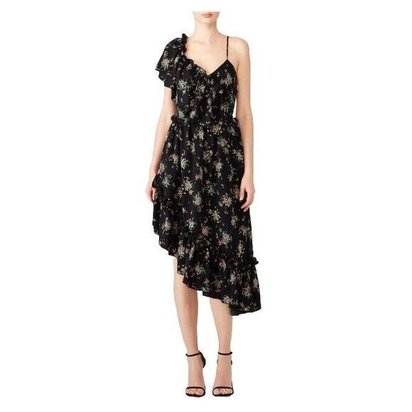 MSGM Asymmetrical Ruffle Dress Size 42 US 6 Dark Floral Medium - Picture 2 of 15